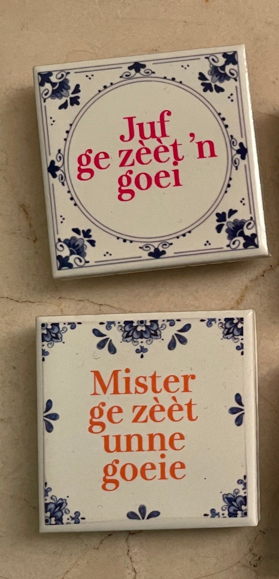 Tegel magneetje meester en Juf